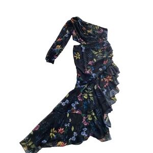 Ieena‎ for Mac Duggal Asymmetrical One Shoulder Floral Ruffle Gown Dress Sz 10
